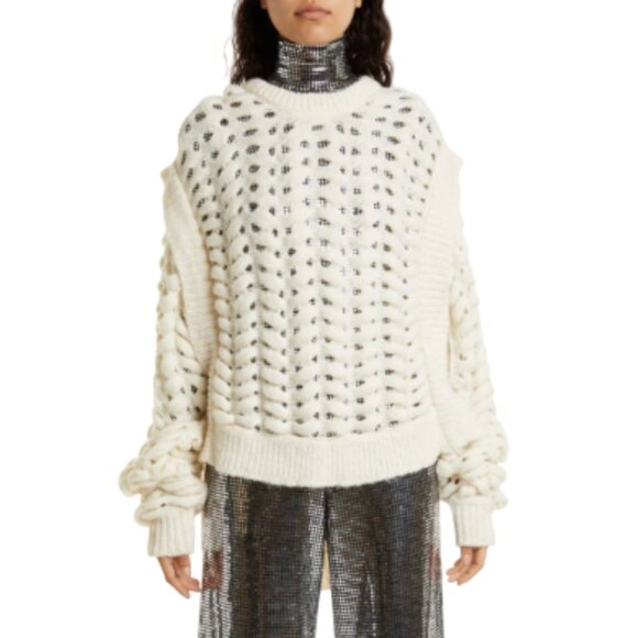 AKNVAS Jules Open Knit Sweater Womens XS Cream Ivory Long Sleeve Wool Crochet - Picture 1 of 12